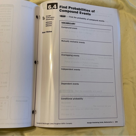 Mathematics 1 Georgia Notetaking Guide Transparencies McDougal Littell Book - Picture 15 of 16